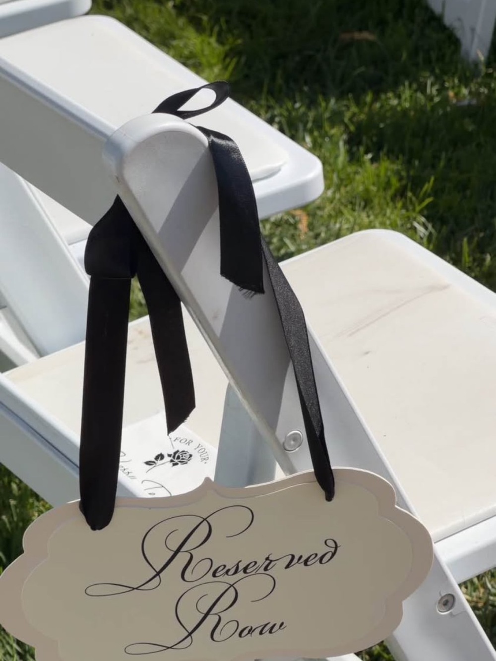 4 Reserved Row Sign cream with Black Ribbon
